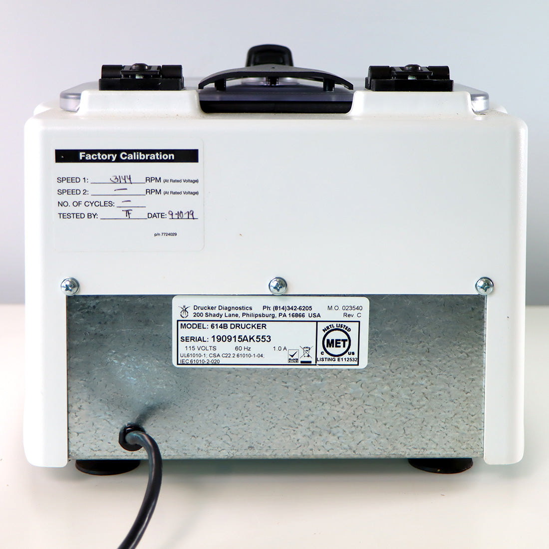 Drucker Diagnostics 614B Fixed Angle Single-speed Centrifuge