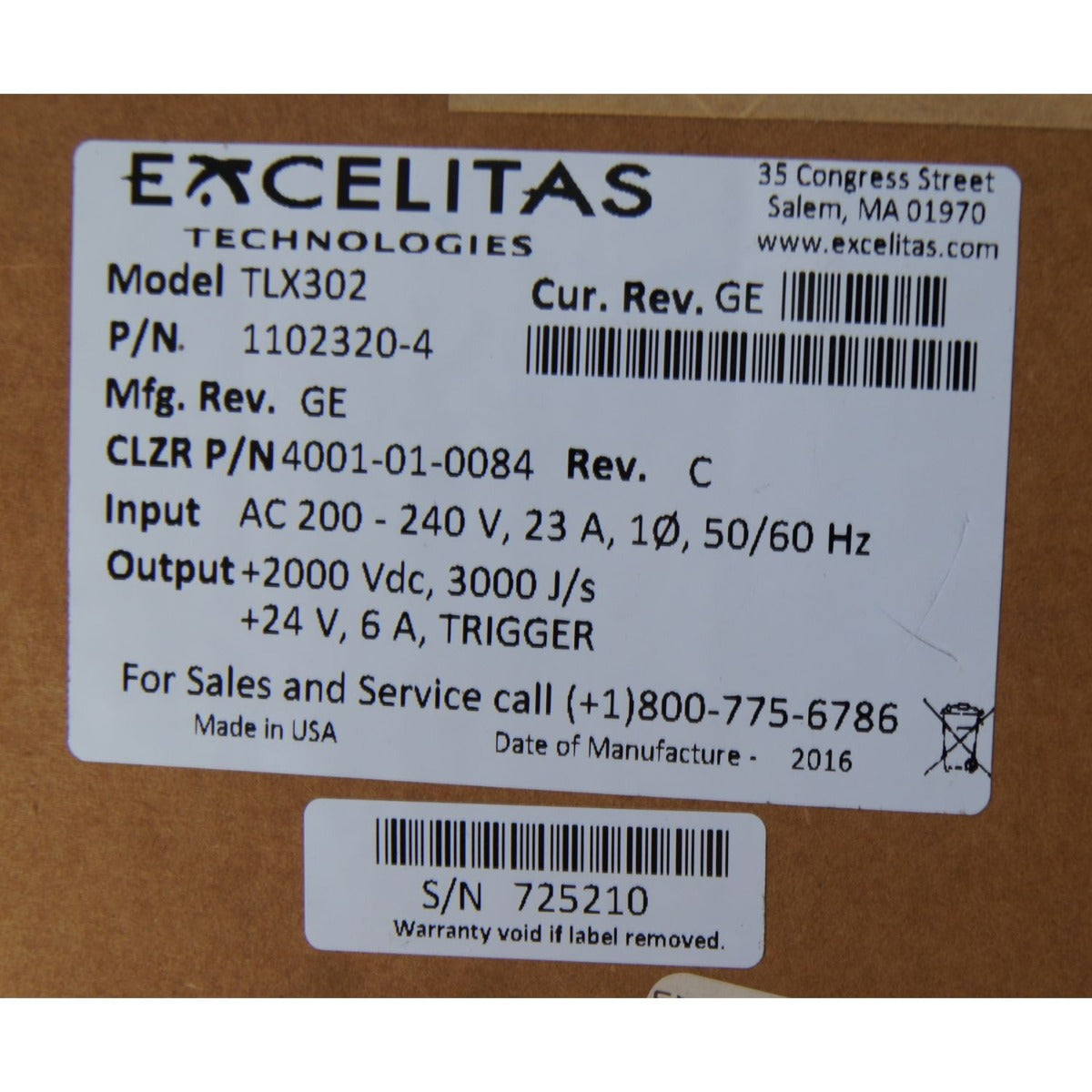 Candela GentleLASE High Voltage Power Supply TLX302 4001-01-0084 Defective As-Is