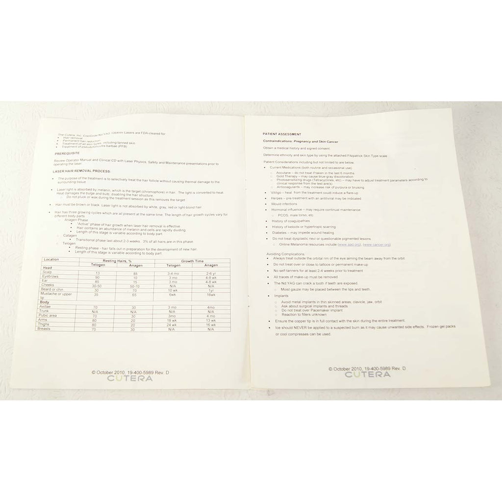 Cutera Coolglide Hair Removal Treatment Guidelines October 2010 19-400-5989 RevD