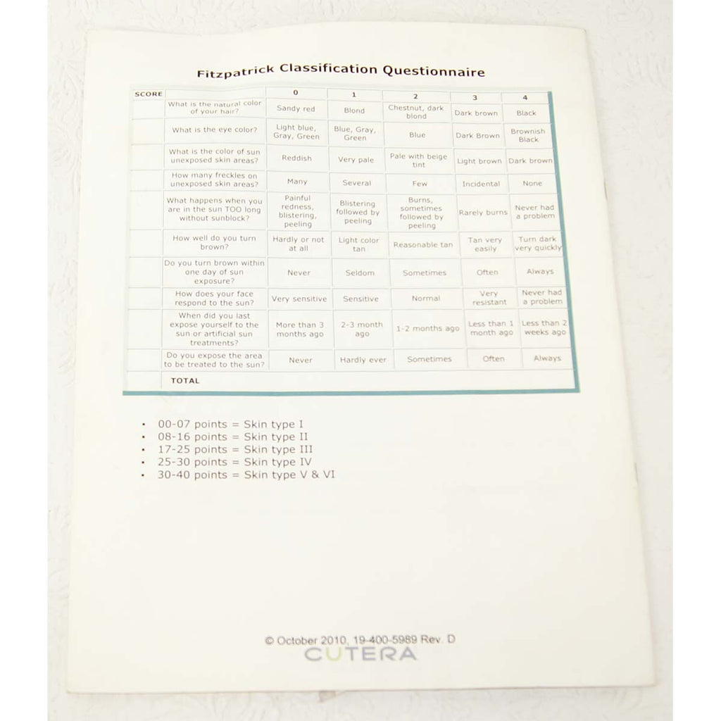 Cutera Coolglide Hair Removal Treatment Guidelines October 2010 19-400-5989 RevD
