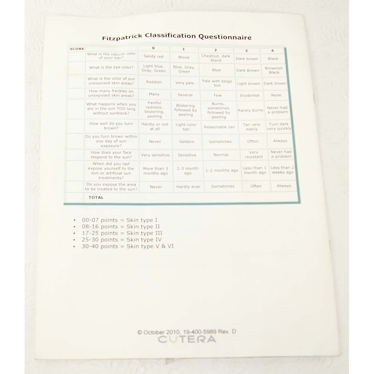 Cutera Coolglide Hair Removal Treatment Guidelines October 2010 19-400-5989 RevD