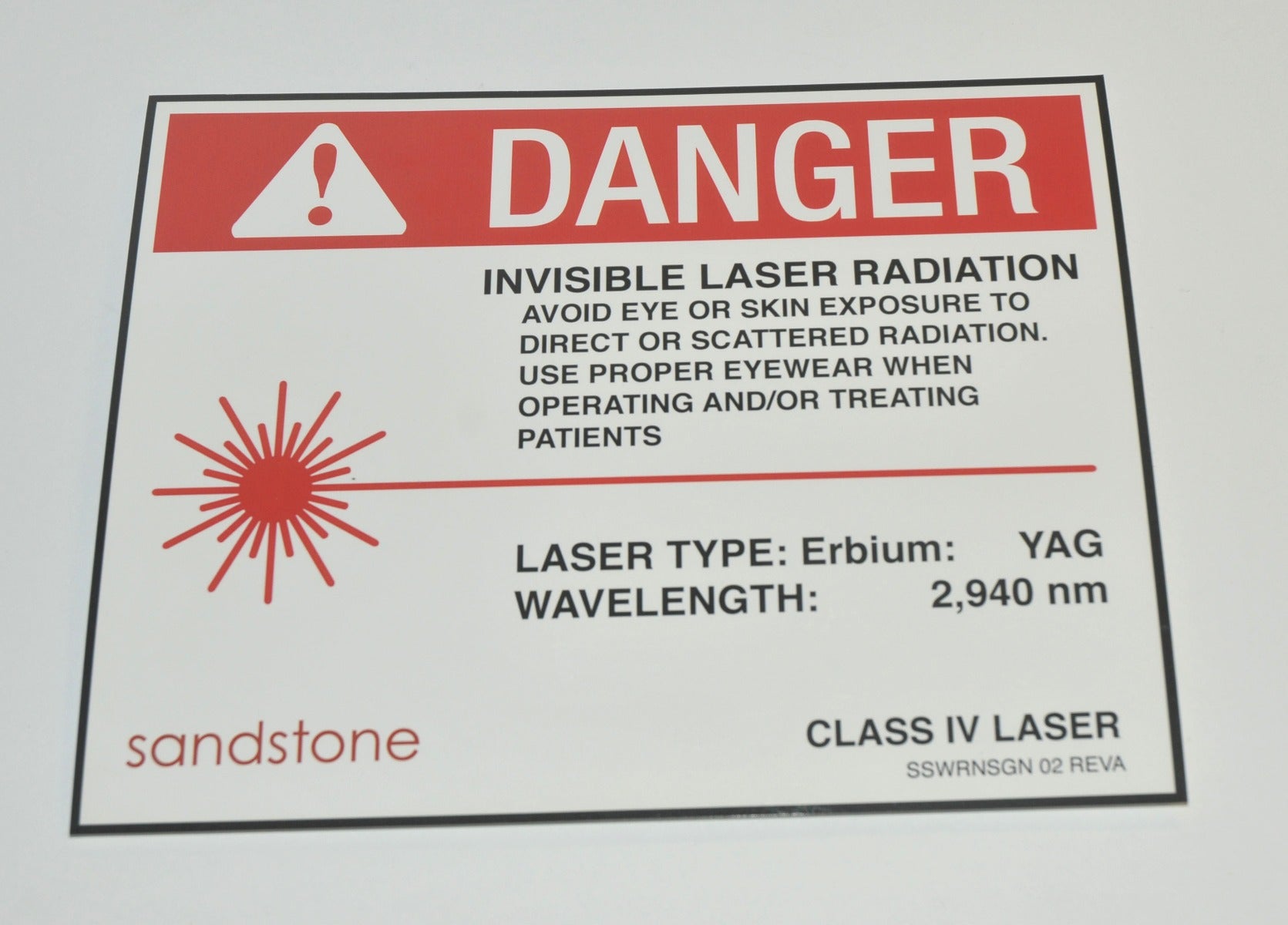 Sandstone DANGER Invisible LASER RADIATION SIGN Class 4 Erbium YAG 2940 nm
