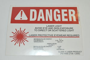 Coherent DANGER Laser Light SIGN Class IV 4 520-550 595 nm Eyewear Required