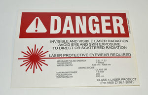 Coherent DANGER Laser Light SIGN Class IV 4 532 650 1064 nm Eyewear Required