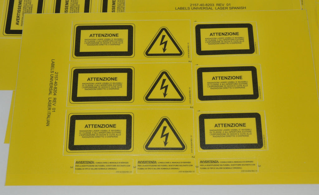 Candela Laser Universal Multiple Languages Warning Labels Greek French German +