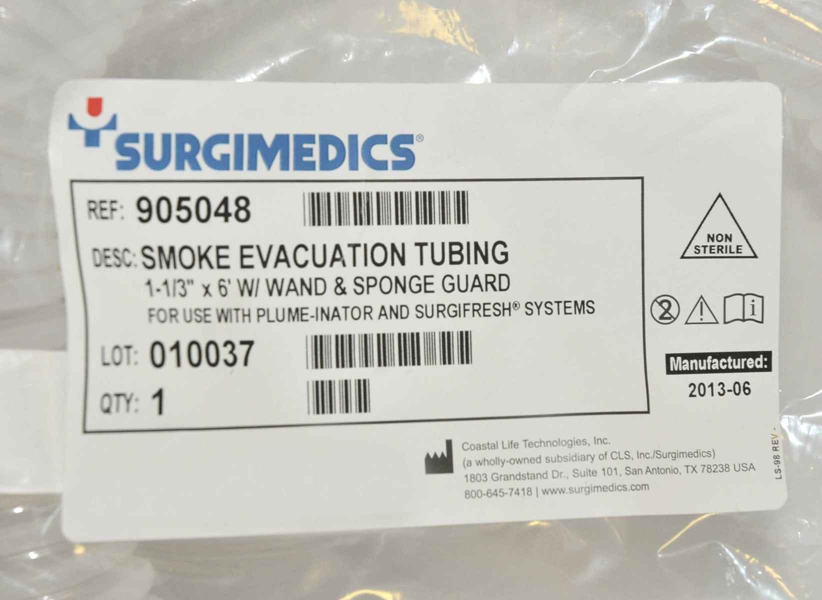 Surgimedics Smoke Evacuation Tubing 1 1/3" x 6' 905048 Plume-Inator Surgifresh