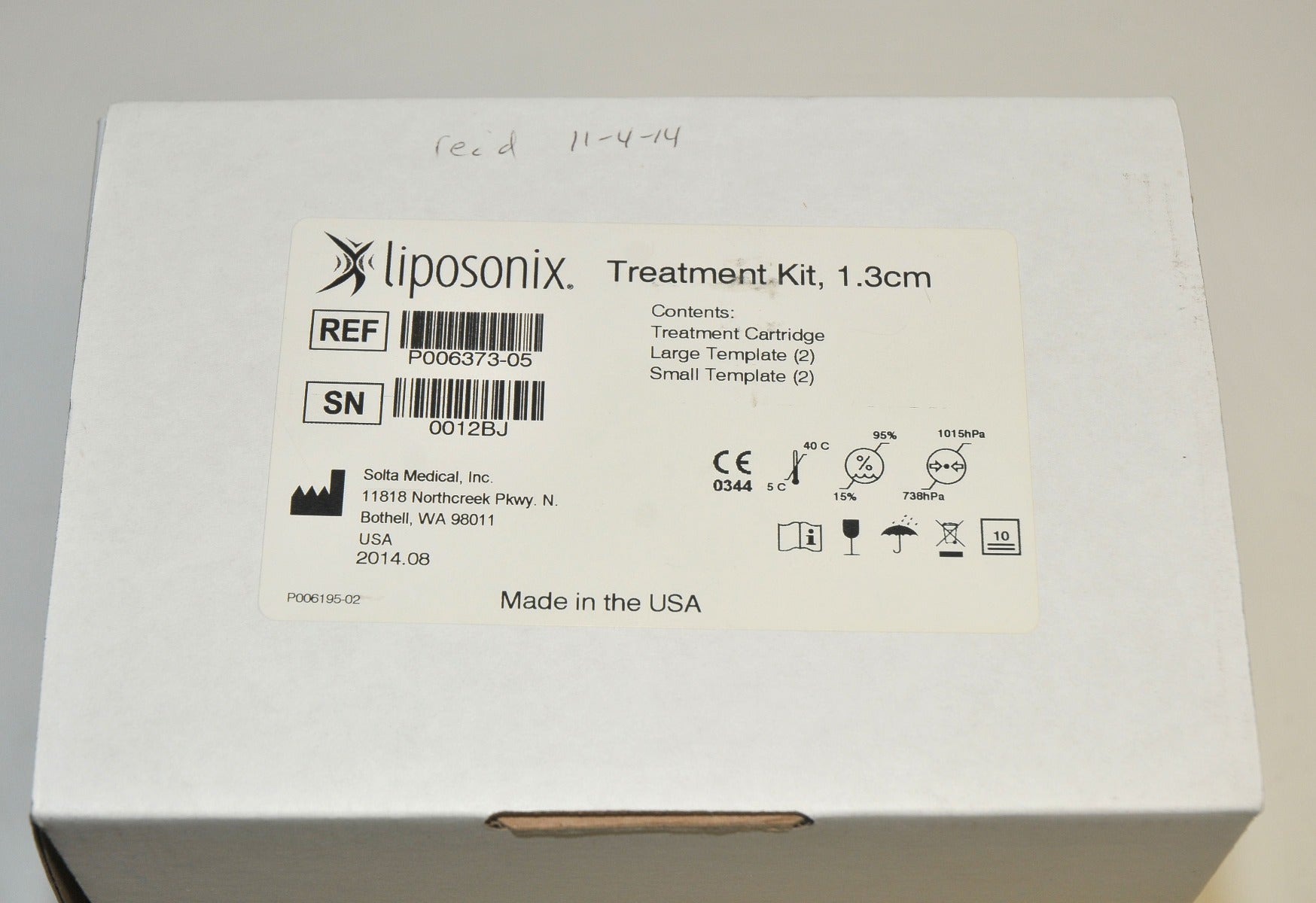 Solta Liposonix 1.3cm Treatment Kit Cartridge Transducer Tip P006373-05 NEW