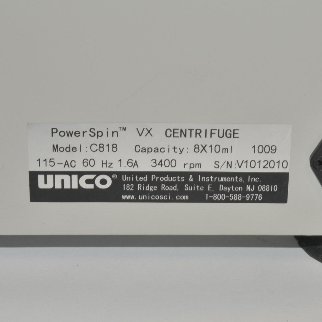 Unico Powerspin VX Centrifuge C818 Variable Speed 3400 Max RPM 6 Place Timer