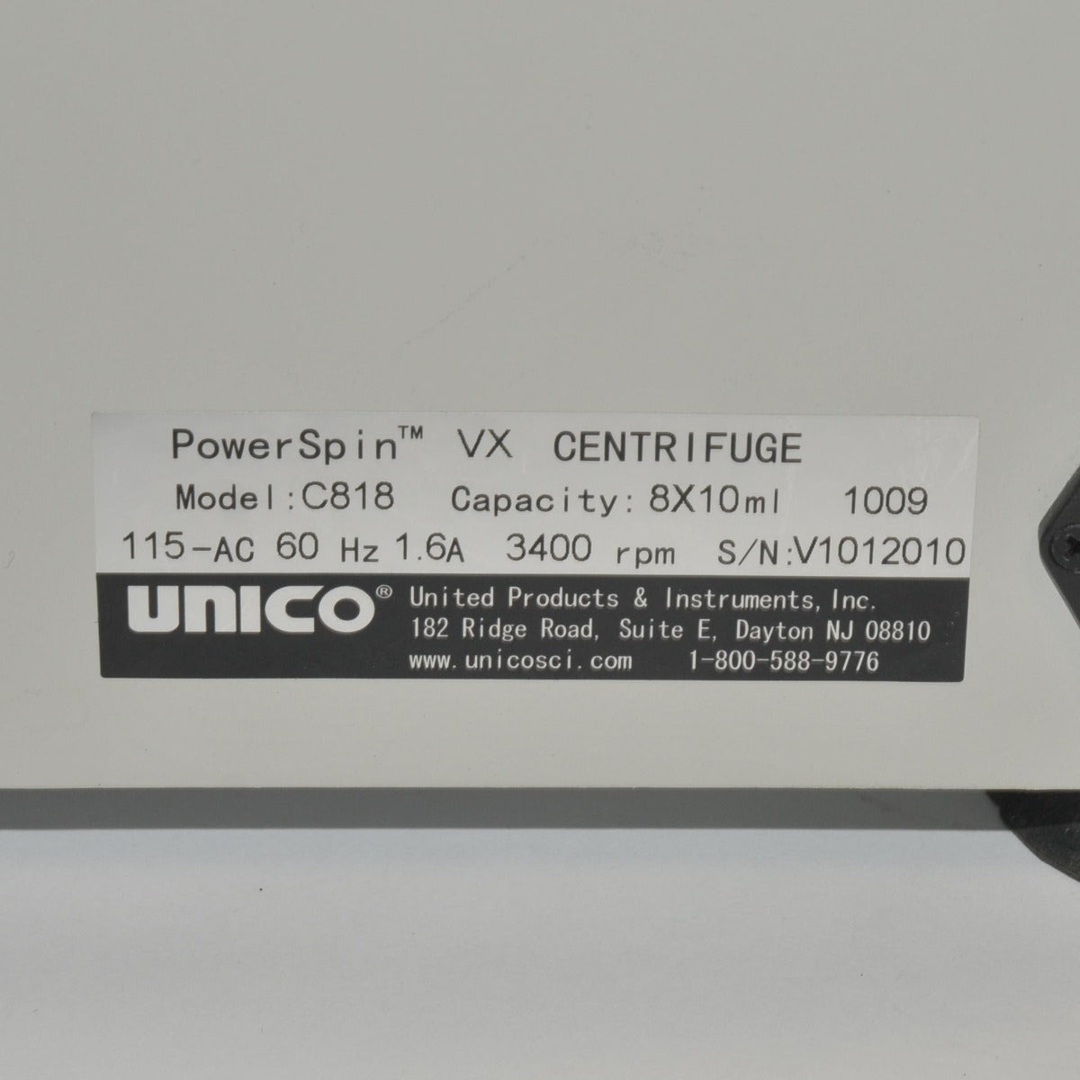 Unico Powerspin VX Centrifuge C818 Variable Speed 3400 Max RPM 6 Place Timer