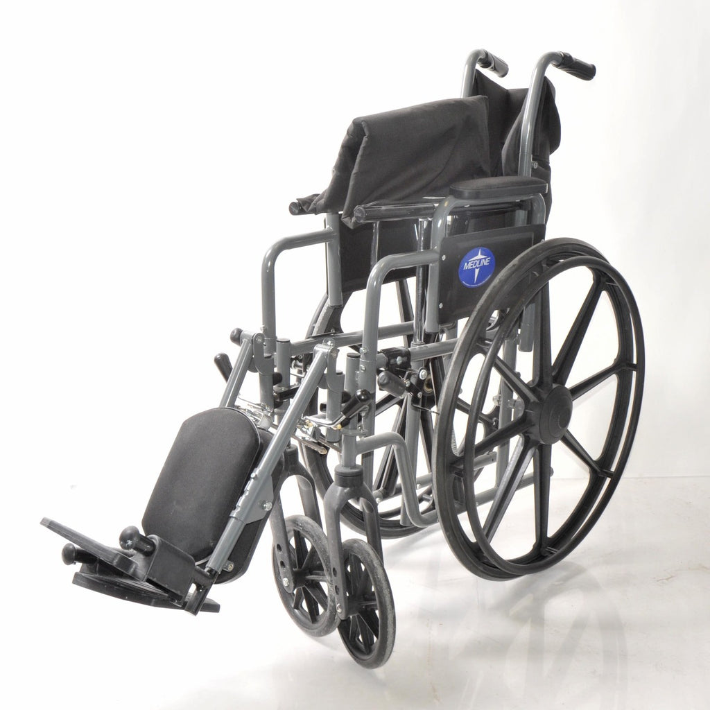 Medline Wheelchair 18" Wide Seat Arm Pad Adjustable Foot Mag Wheel Chair Black