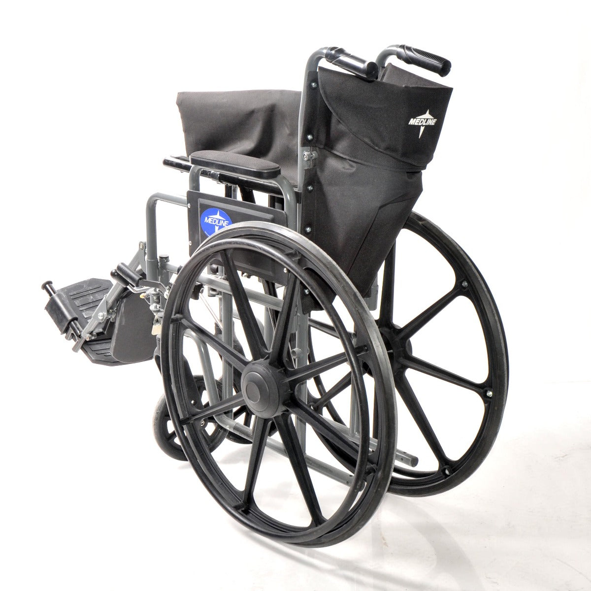 Medline Wheelchair 18" Wide Seat Arm Pad Adjustable Foot Mag Wheel Chair Black