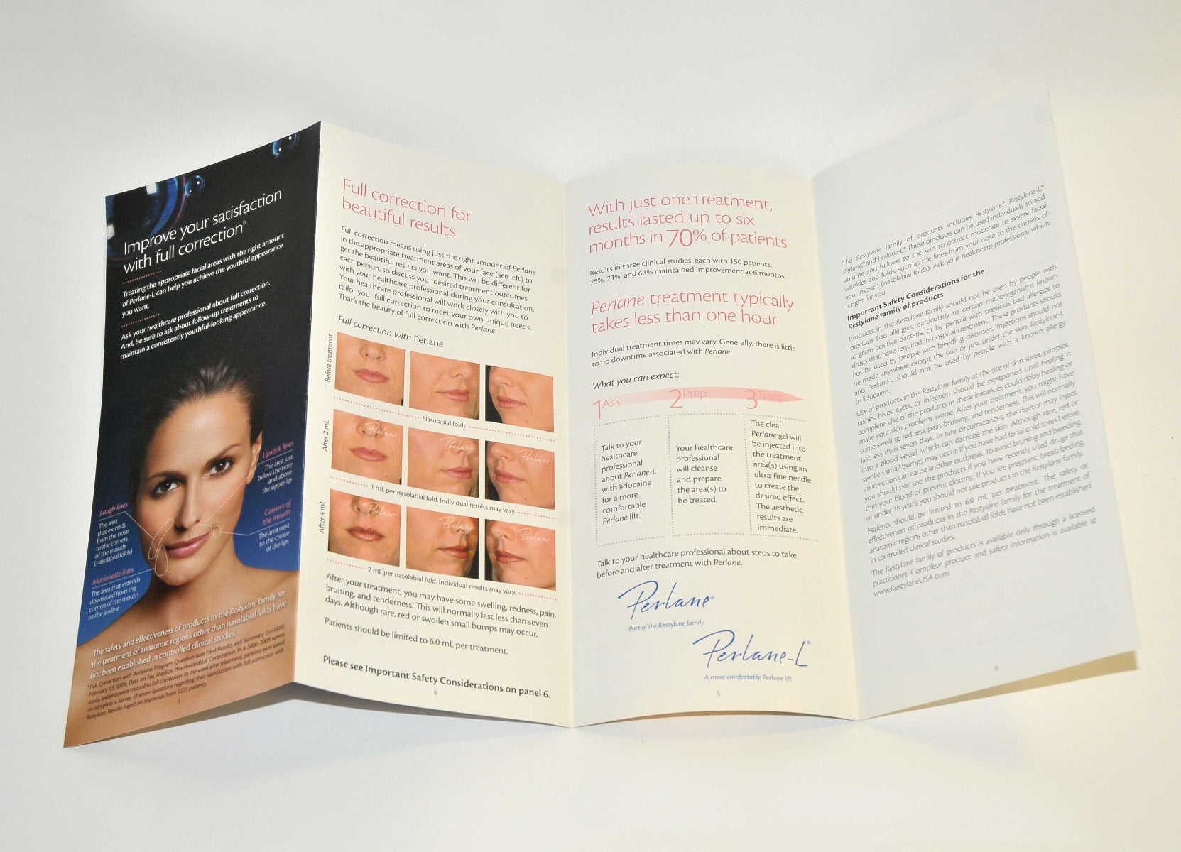 Perlane-L Office Patient Marketing Brochure Facial Nose Mouth Wrinkles x25 NEW