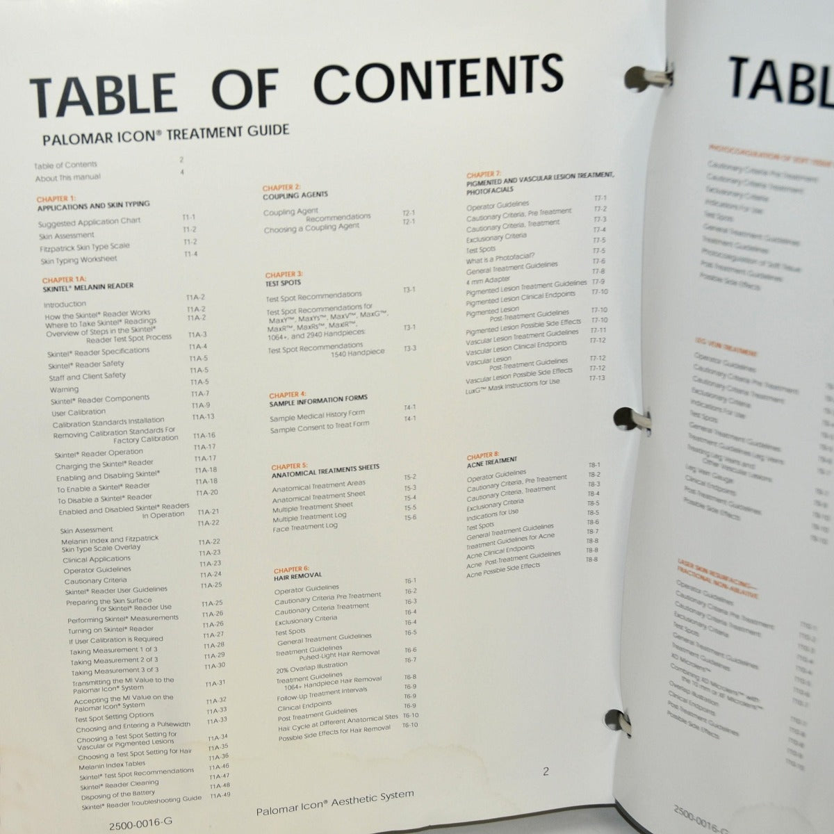 Palomar ICON Laser Pulsed Light System IPL Treatment Guide Manual User 2500-0014