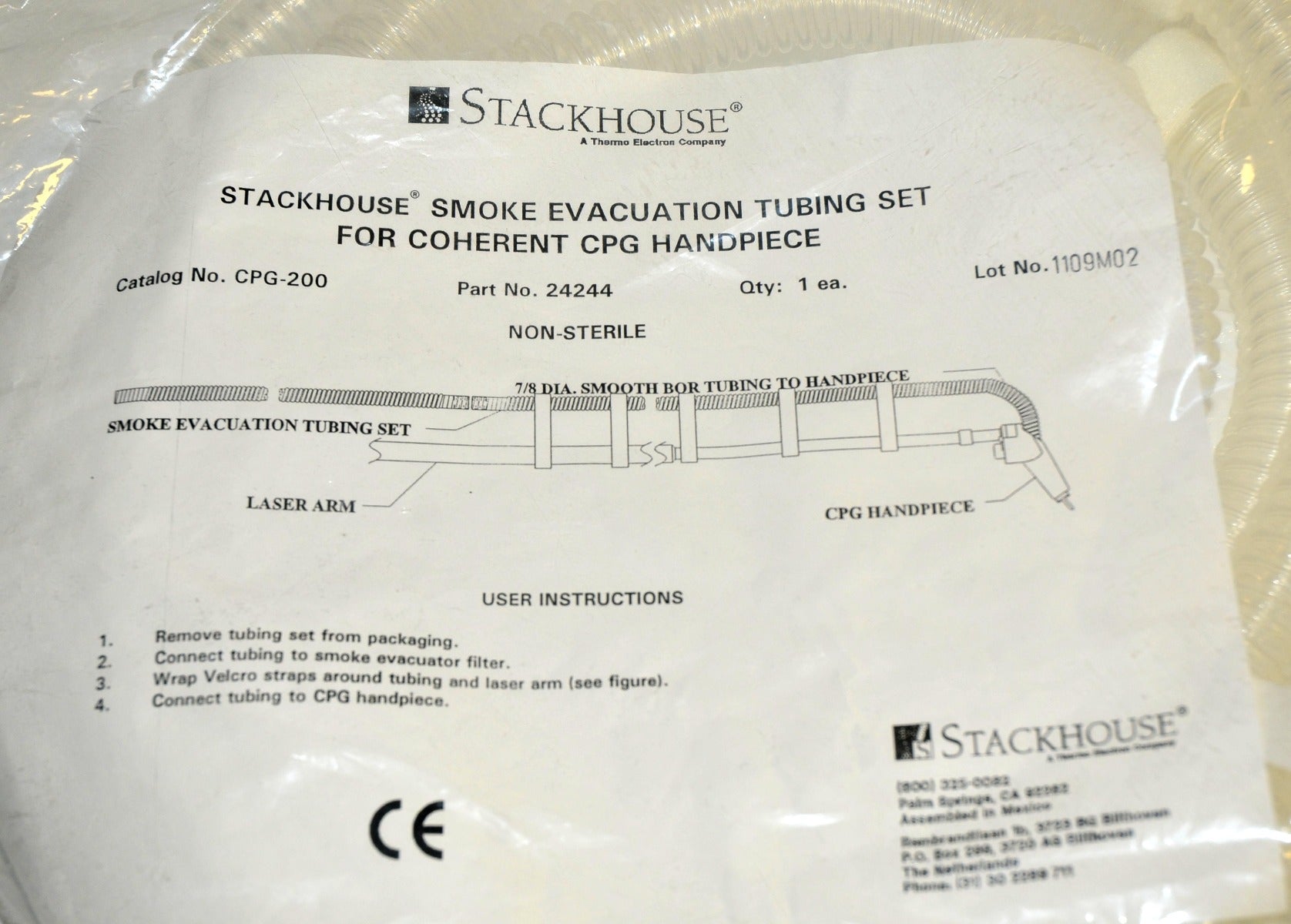 Stackhouse Coherent CPG Laser Handpiece Smoke Evacuation Tubing Set 7/8" CPG-200