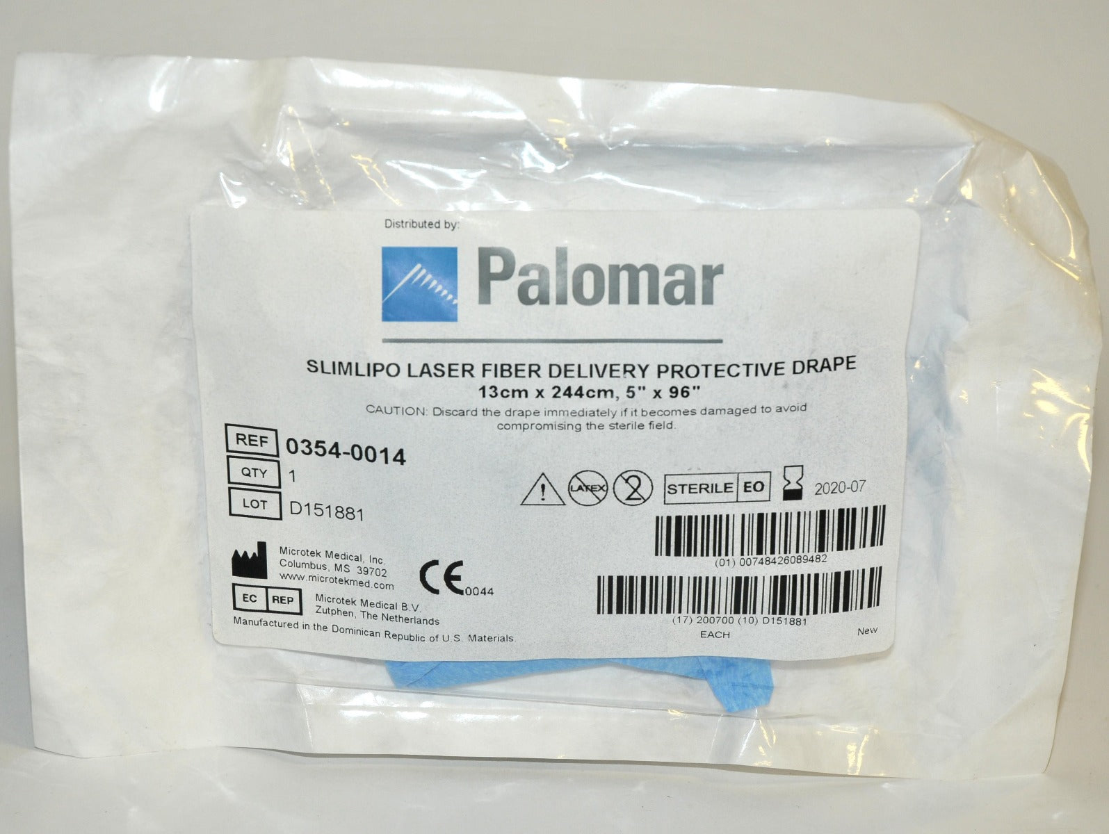 Palomar SlimLipo Laser Fiber Delivery Protective Drape 0354-0014 5" x 96" New