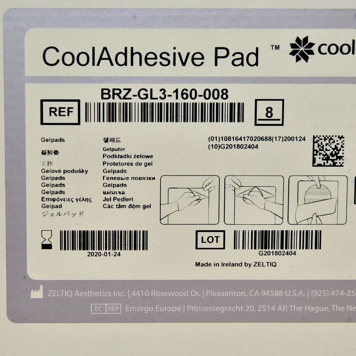 ZELTIQ CoolSculpting CoolAdvantage CoolAdhesive PAD BRZ-GL3-160-008 01/20 x8 Pcs