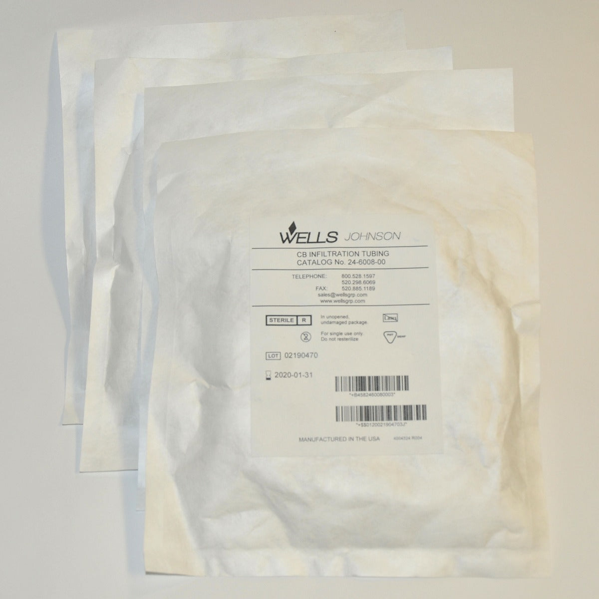 Wells Johnson CB Infiltration Tubing 24-6008-00 Exp: 01/2020 (x4Pcs) Clear Tube