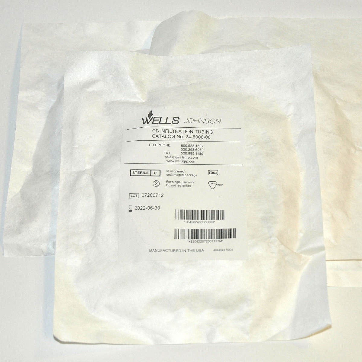 Wells Johnson CB Infiltration Tubing 24-6008-00 Exp 06/2022 (x4 Pcs) Clear Tube