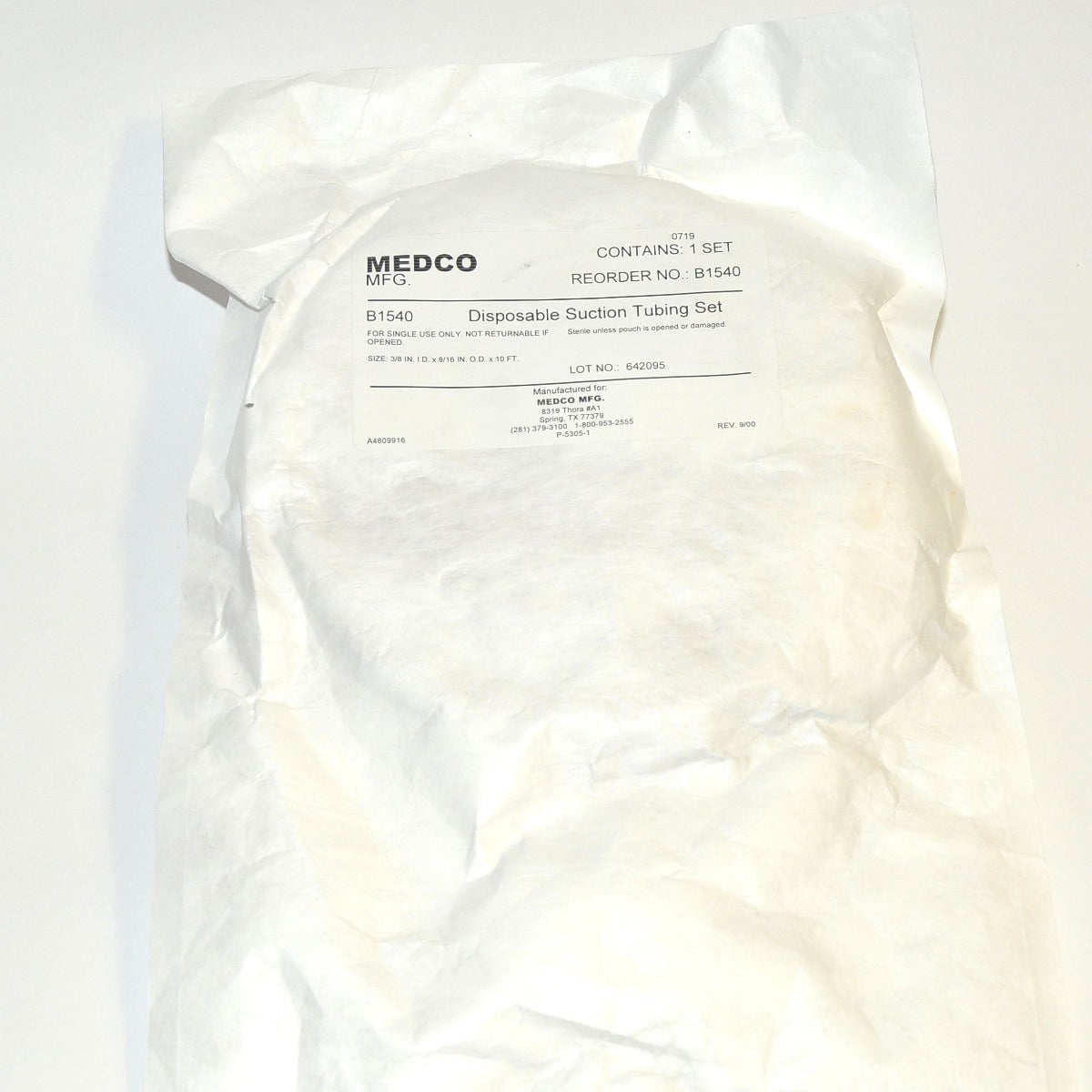 Medco Mfg B1540 Aspiration Suction Tubing Clear Disposable 3/8" (ID) x 10' Tube