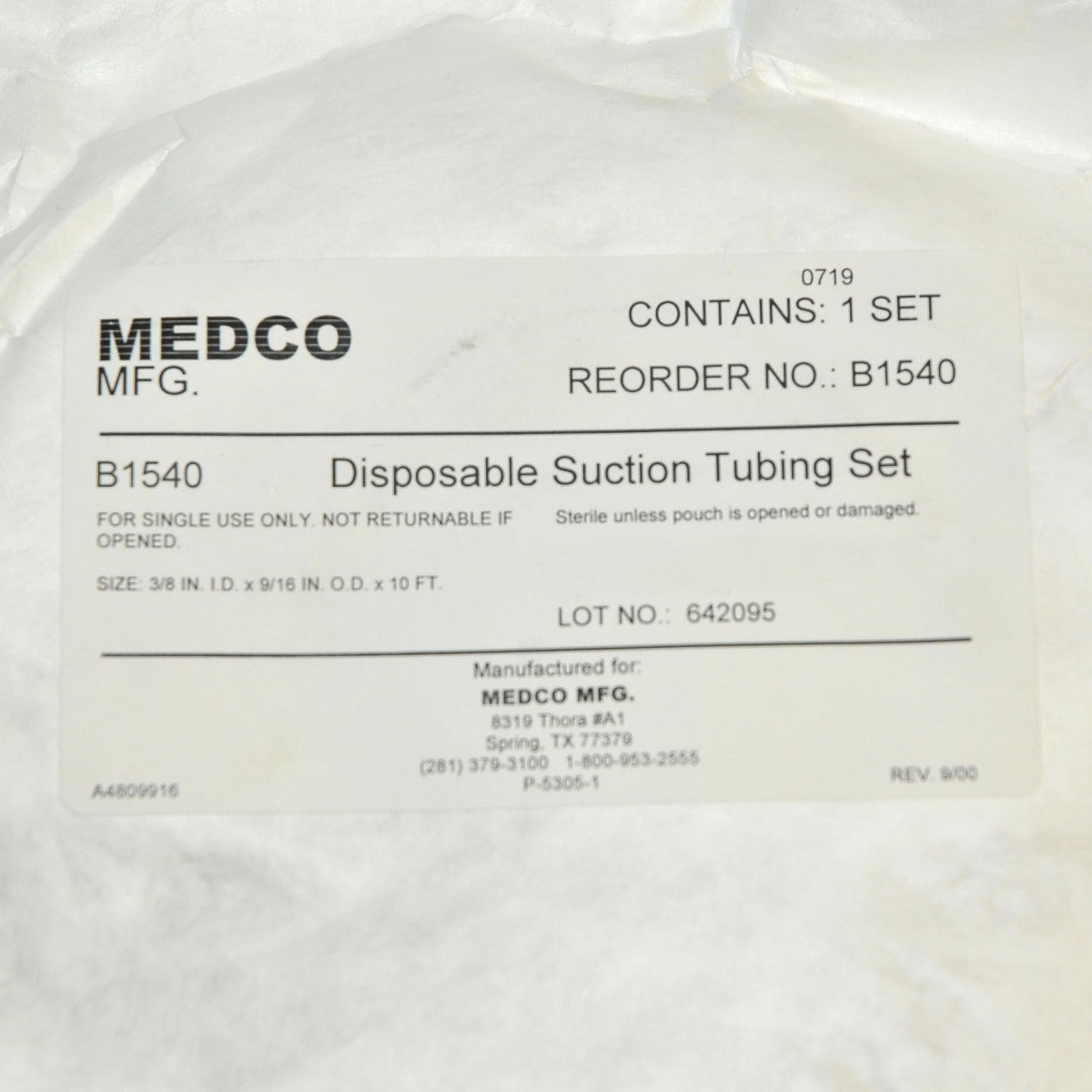 Medco Mfg B1540 Aspiration Suction Tubing Clear Disposable 3/8" (ID) x 10' Tube