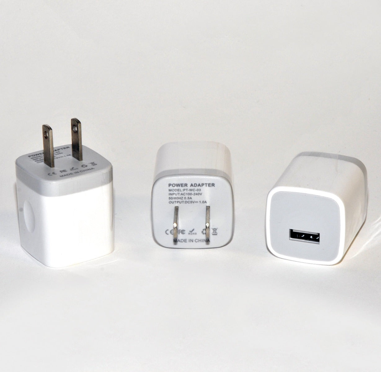 Wall Charger USB 110v Power Adapter Male Plug Single Port White DC 5V 1.0A x3Pcs