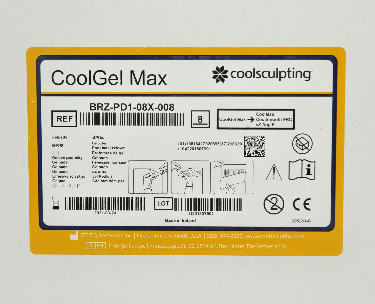 ZELTIQ CoolSculpting CoolGel Max CoolSmooth PRO BRZ-PD1-08X-008 Cool Gel x8 Pcs