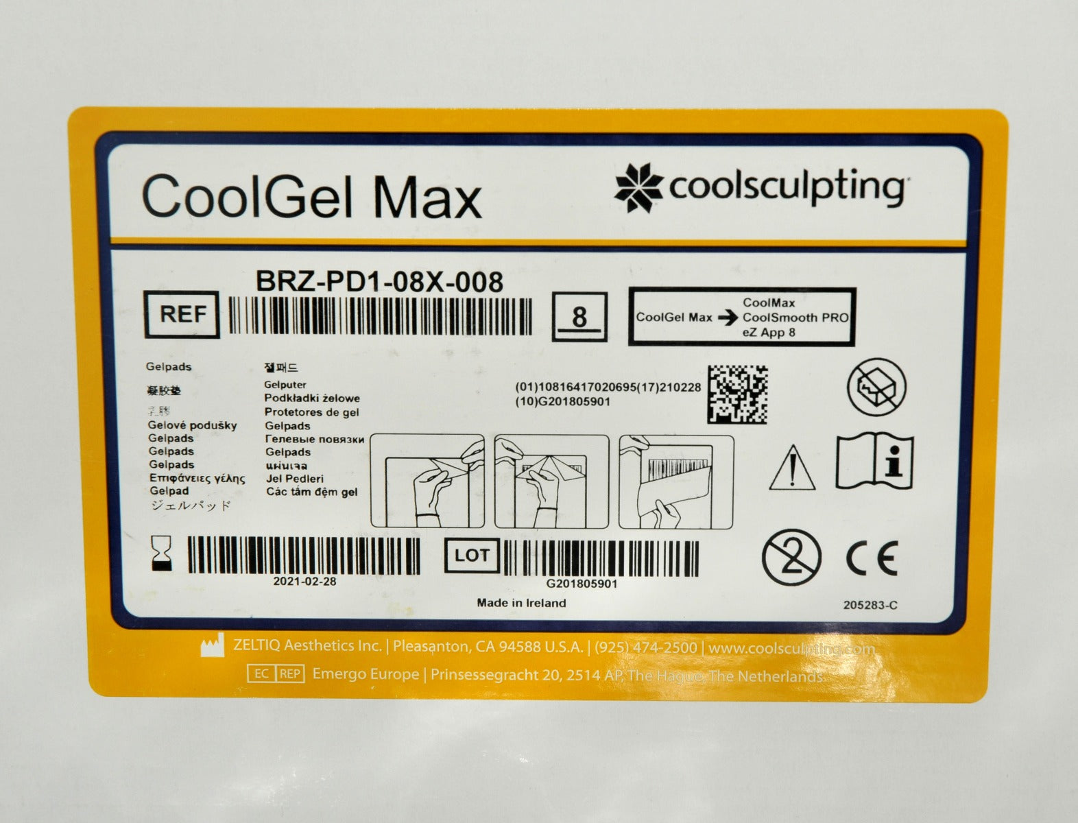 ZELTIQ CoolSculpting CoolGel Max CoolSmooth PRO BRZ-PD1-08X-008 Cool Gel x15 Pcs