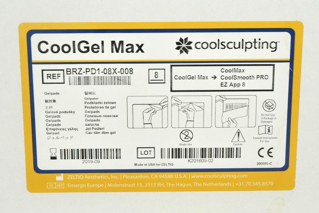 ZELTIQ CoolSculpting CoolGel Max CoolSmooth PRO BRZ-PD1-08X-008 Cool Exp19 x8Pcs