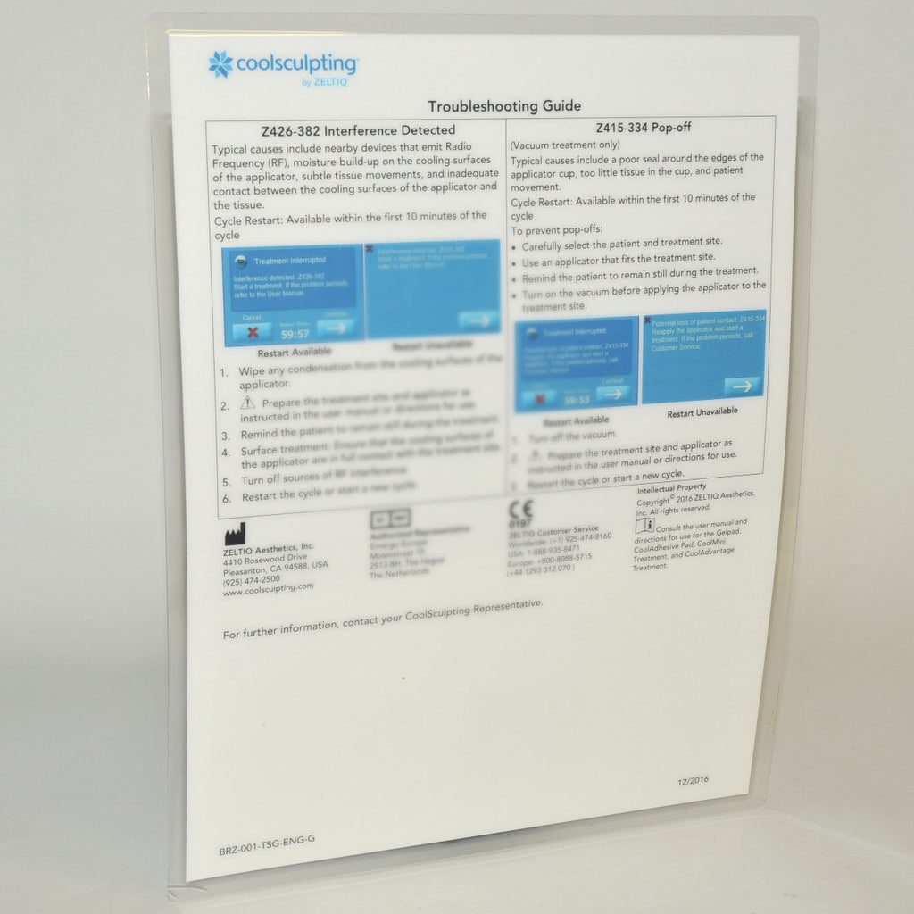 Zeltiq CoolSculpting Troubleshooting Guide BRZ-001-TSG-ENG-C
