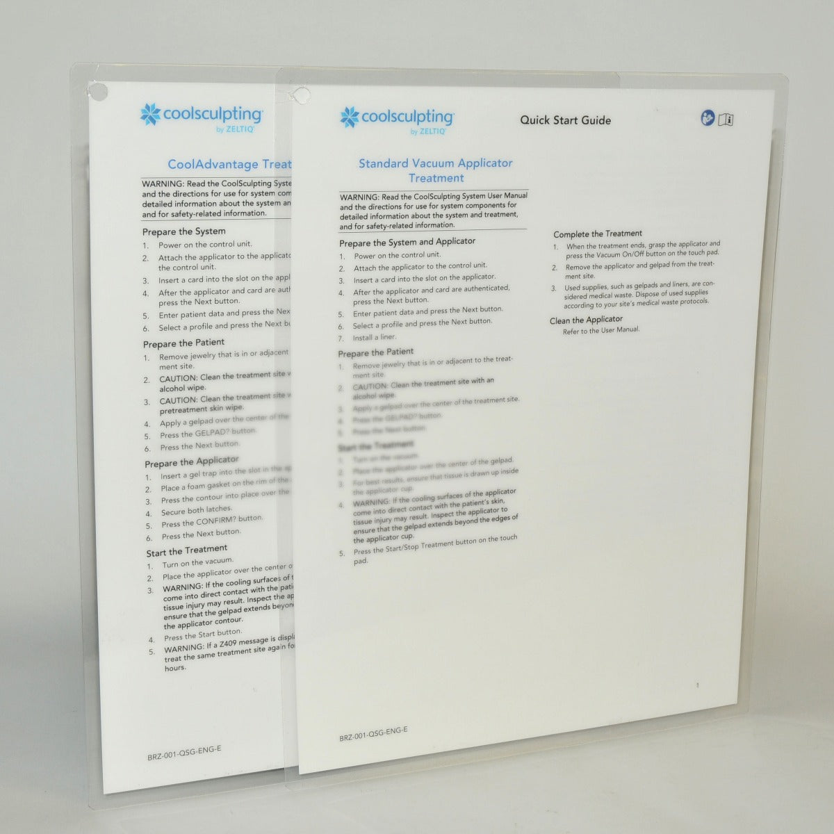 Zeltiq CoolSculpting QUICK START GUIDE Vacuum Applicator BRZ-001-OSG-ENG-E Sheet