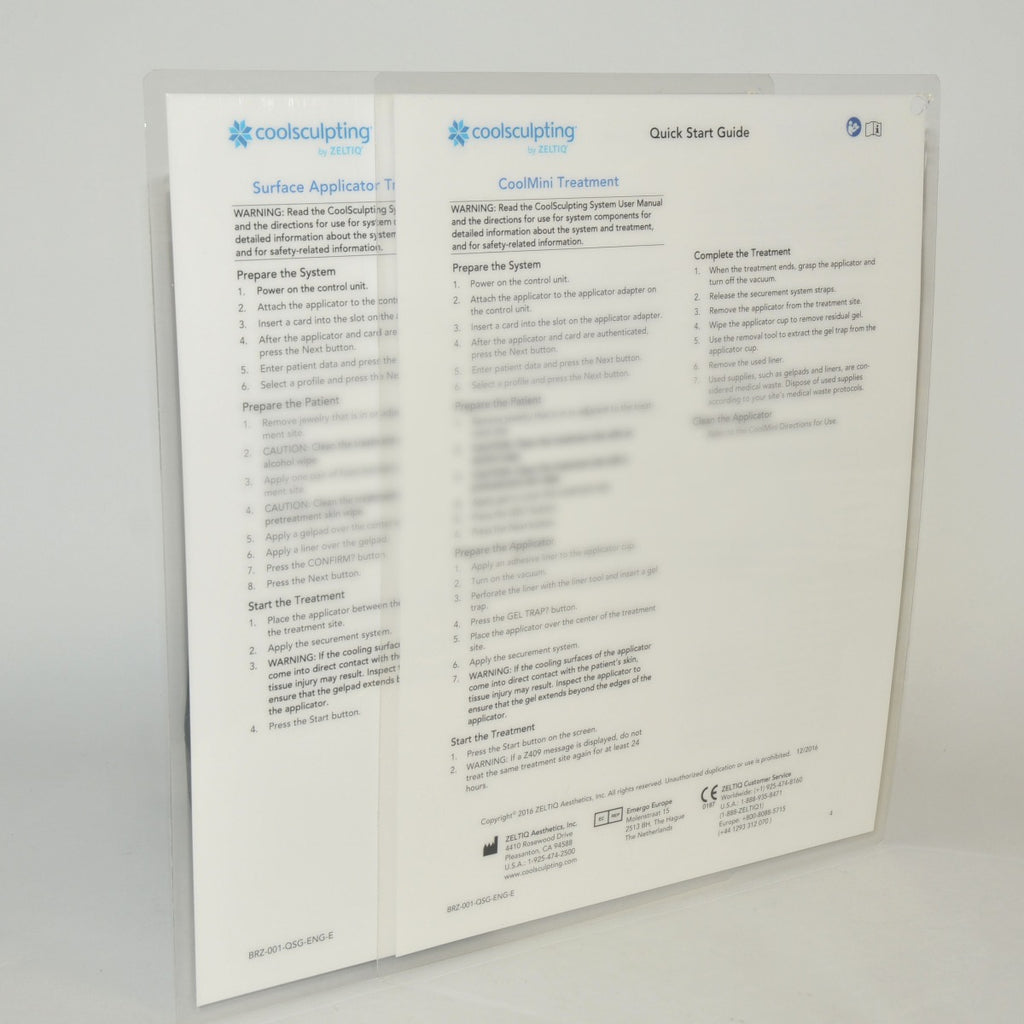 Zeltiq CoolSculpting QUICK START GUIDE Vacuum Applicator BRZ-001-OSG-ENG-E Sheet