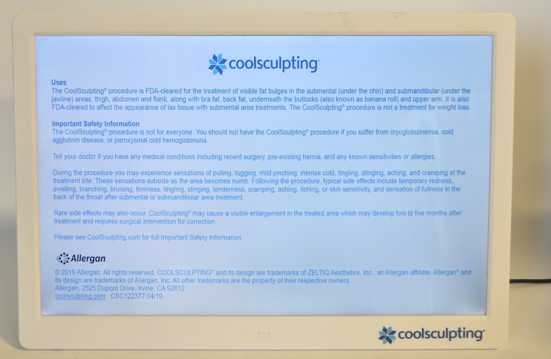 ZELTIQ CoolSculpting Before After Digital Office Photo Frame Display Monitor