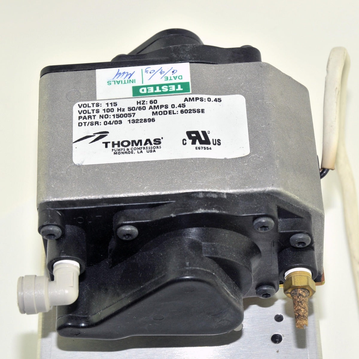 Thomas Linear Compressor Vacuum Pump 6025SE 115V 6025 SE w/Pigtail PARTS AS IS