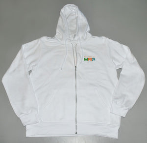 WHITE Hoodie Powered By MRP Full Zip Front w/Pockets Size S Small NEW
