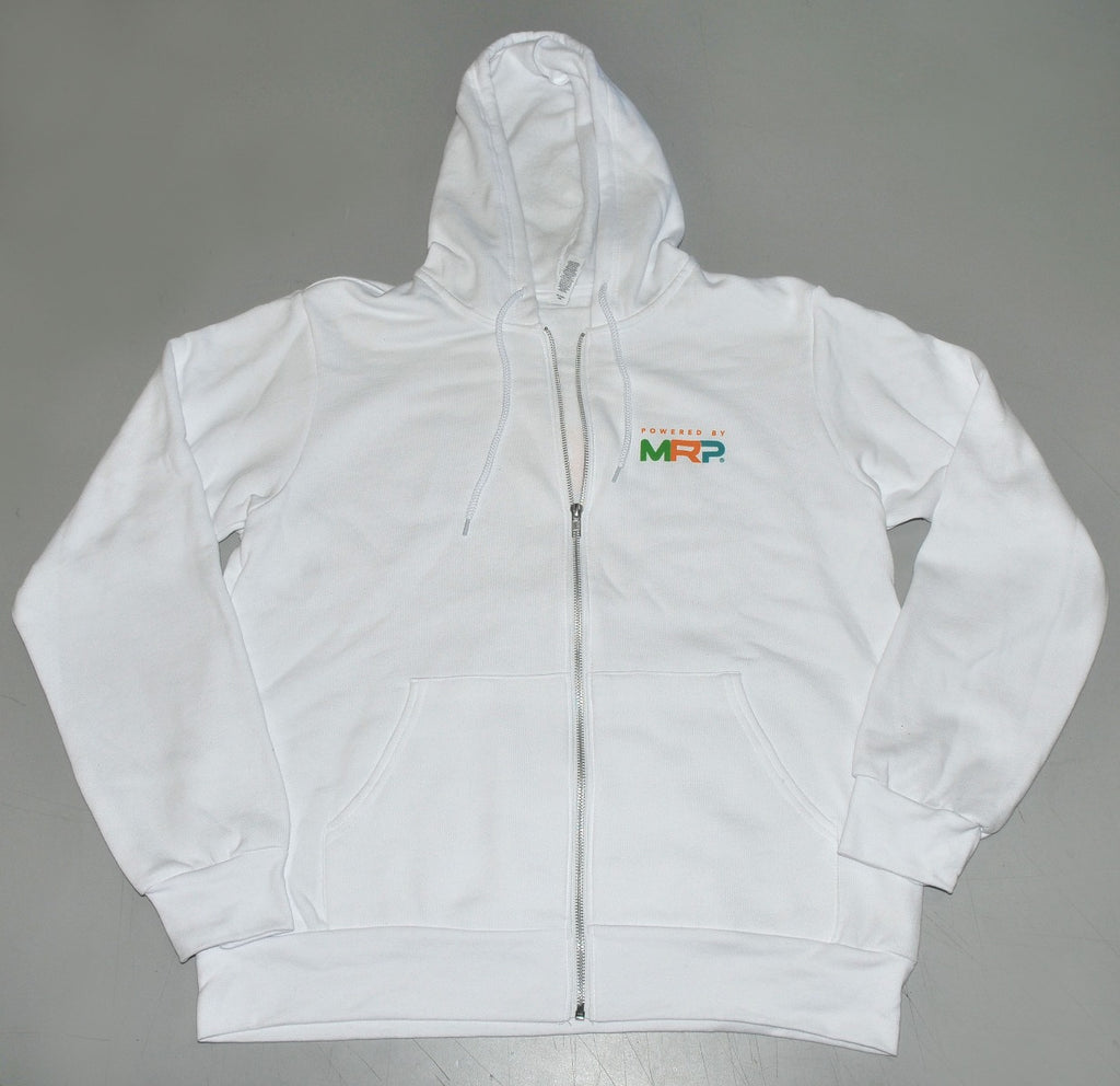 WHITE Hoodie Powered By MRP Full Zip Front w/Pockets Size XL Extra Large NEW