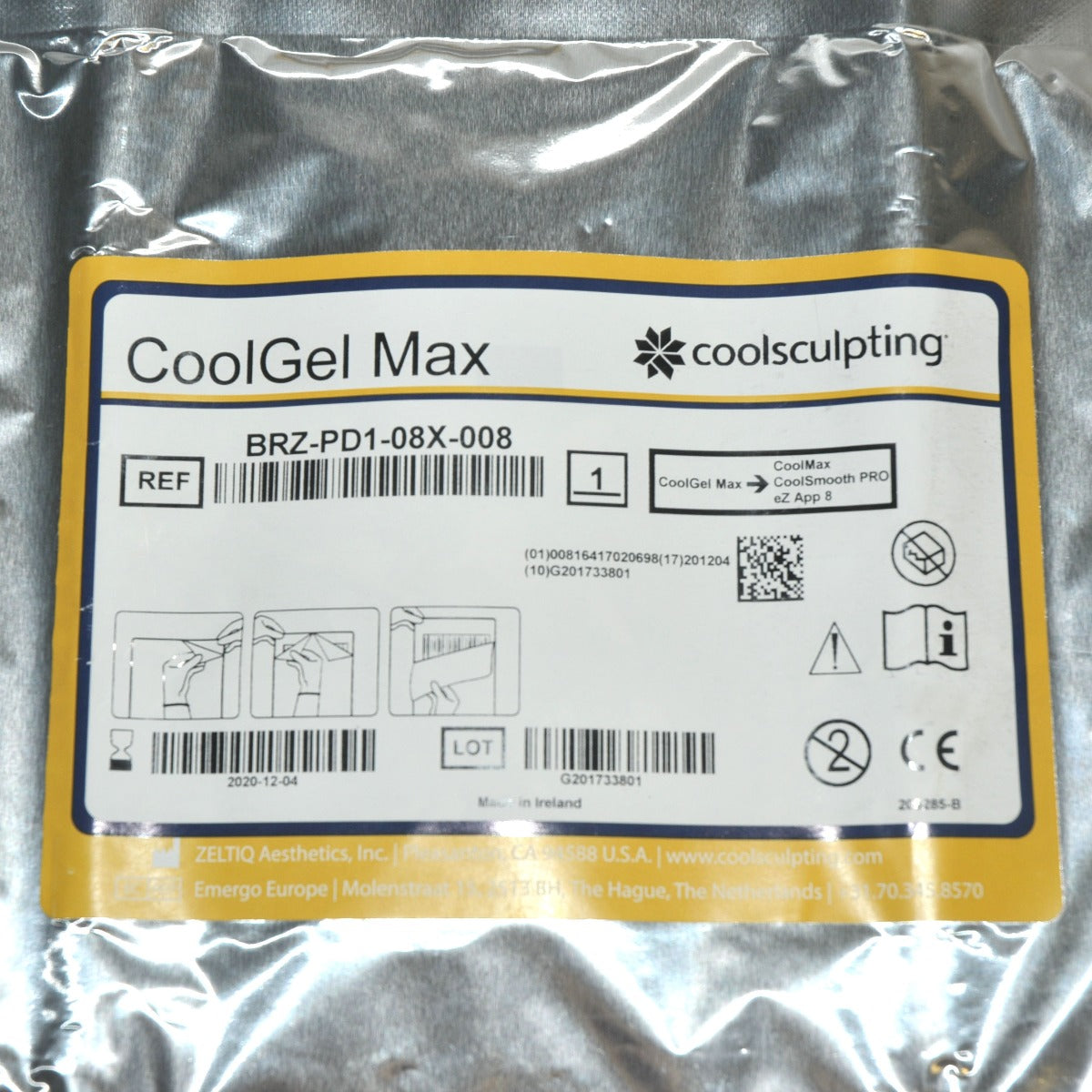 ZELTIQ CoolSculpting CoolGel Max CoolSmooth PRO BRZ-PD1-08X-008 EXP 12/20 x2Pcs