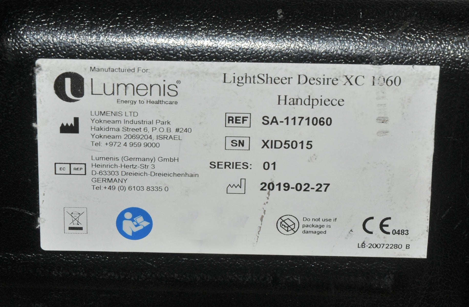 Lumenis LightSheer DESIRE Handpiece HS 805 nm Laser Hair Removal LOW SHOTS 2017