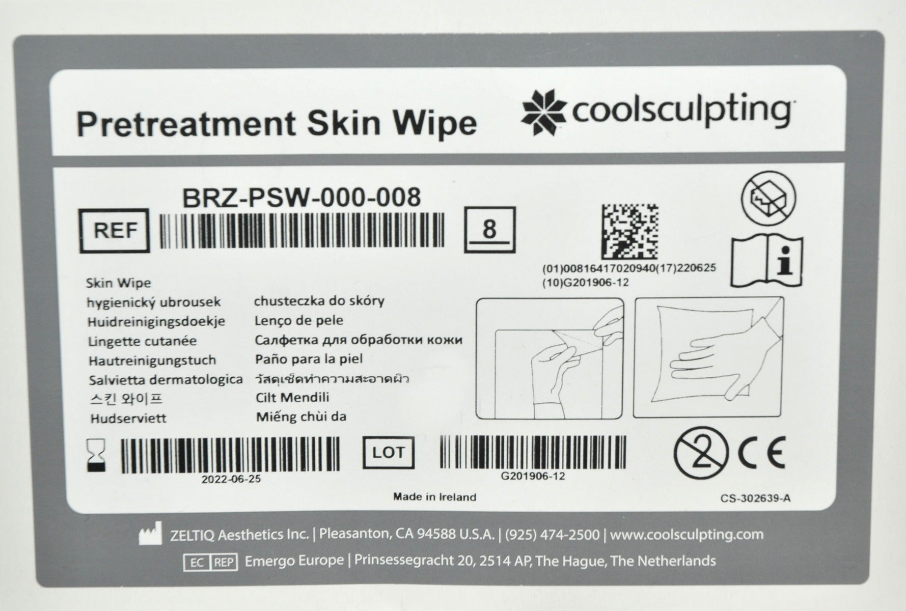 ZELTIQ CoolSculpting Pretreatment Skin Wipes BRZ-PSW-000-008 Treatment x8 EXP 22