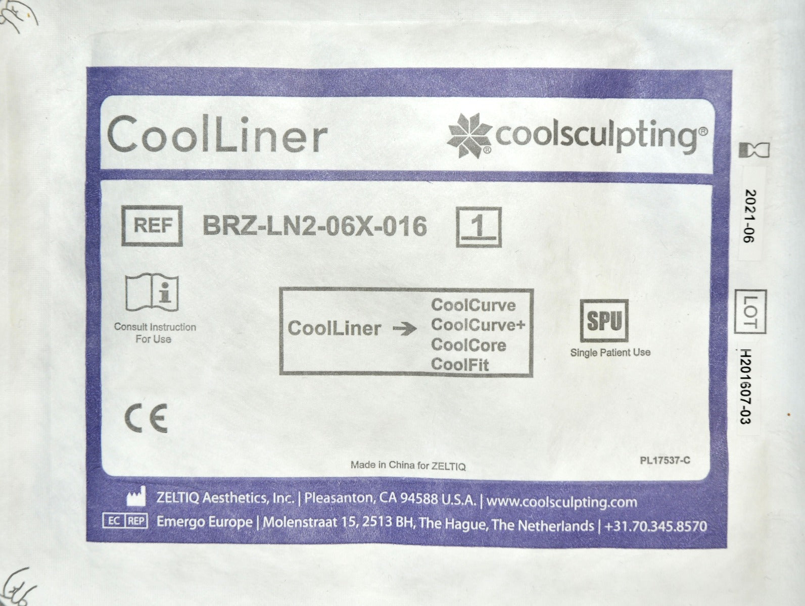 Zeltiq CoolSculpting CoolLiner Purple BRZ-LN2-06X-016 Plus CoolCurve+ Lot 10 Pcs