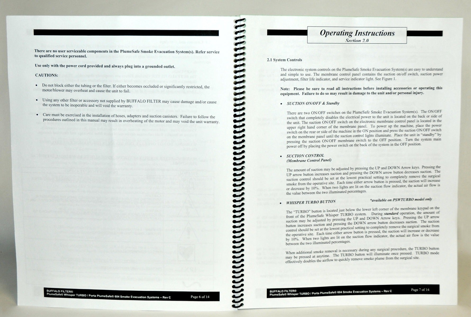 Buffalo Filter Operator Manual Porta PlumeSafe 604 Whisper Smoke Evacuation