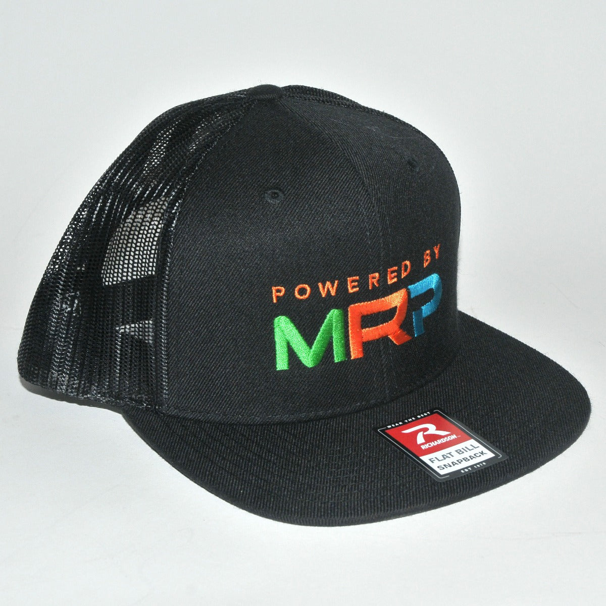 Powered By MRP Black Flat Bill Mesh Snapback HAT Adjustable Back Richardson