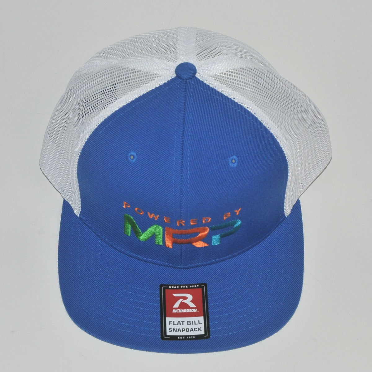 Powered By MRP Blue White Flat Bill Mesh Snapback HAT Adjustable Back Richardson