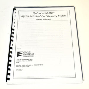 2008 Edge HydraFacial MD GlySal Acid Peel Delivery System Owner User Manual