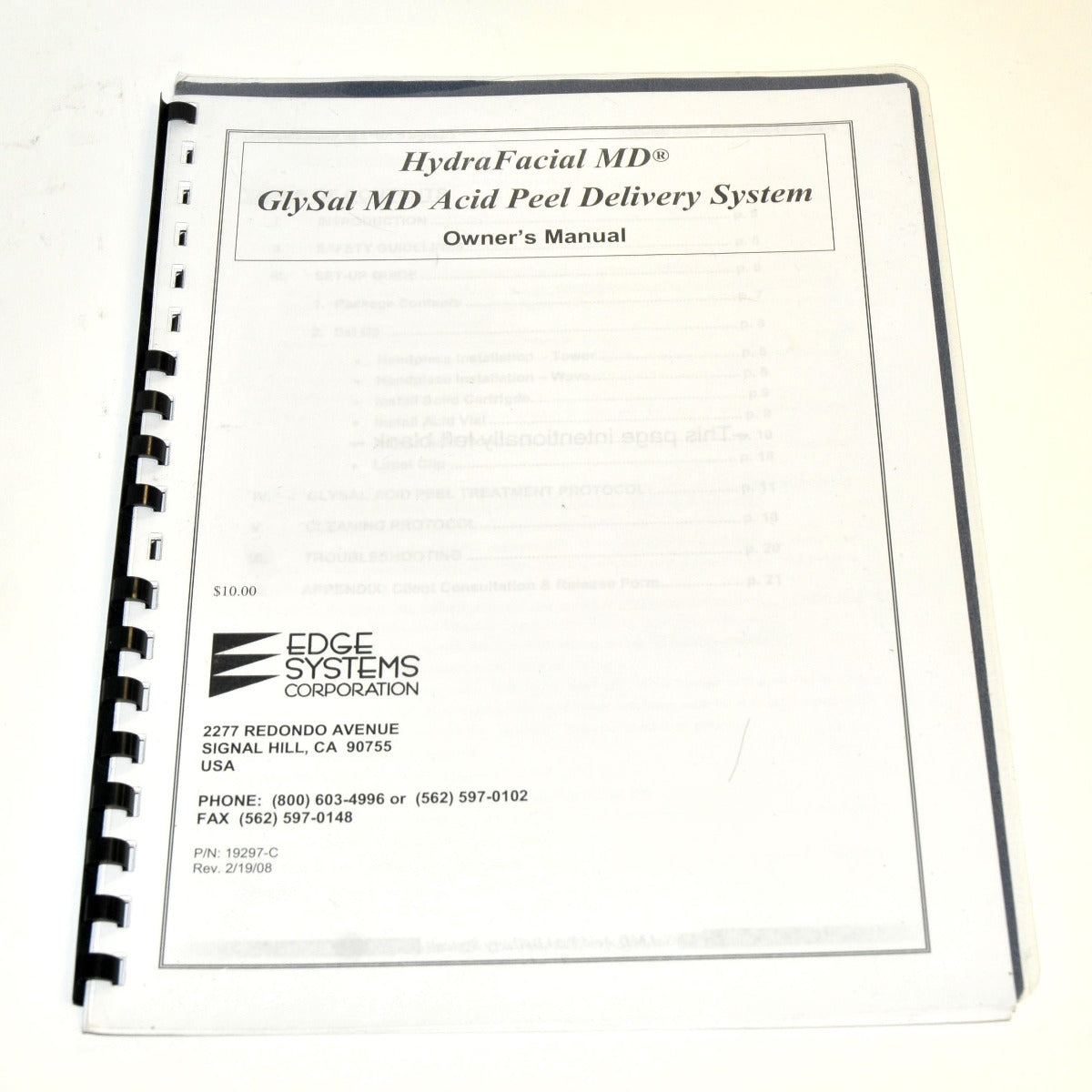 2008 Edge HydraFacial MD GlySal Acid Peel Delivery System Owner User Manual