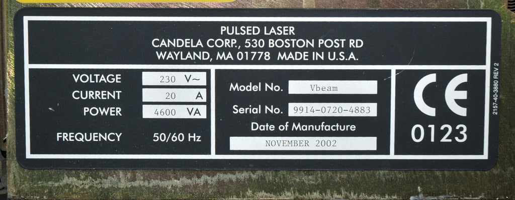2002 Candela VBeam V Beam 1 Pulsed Dye 595 nm Vascular Acne Laser NEW DYE KIT