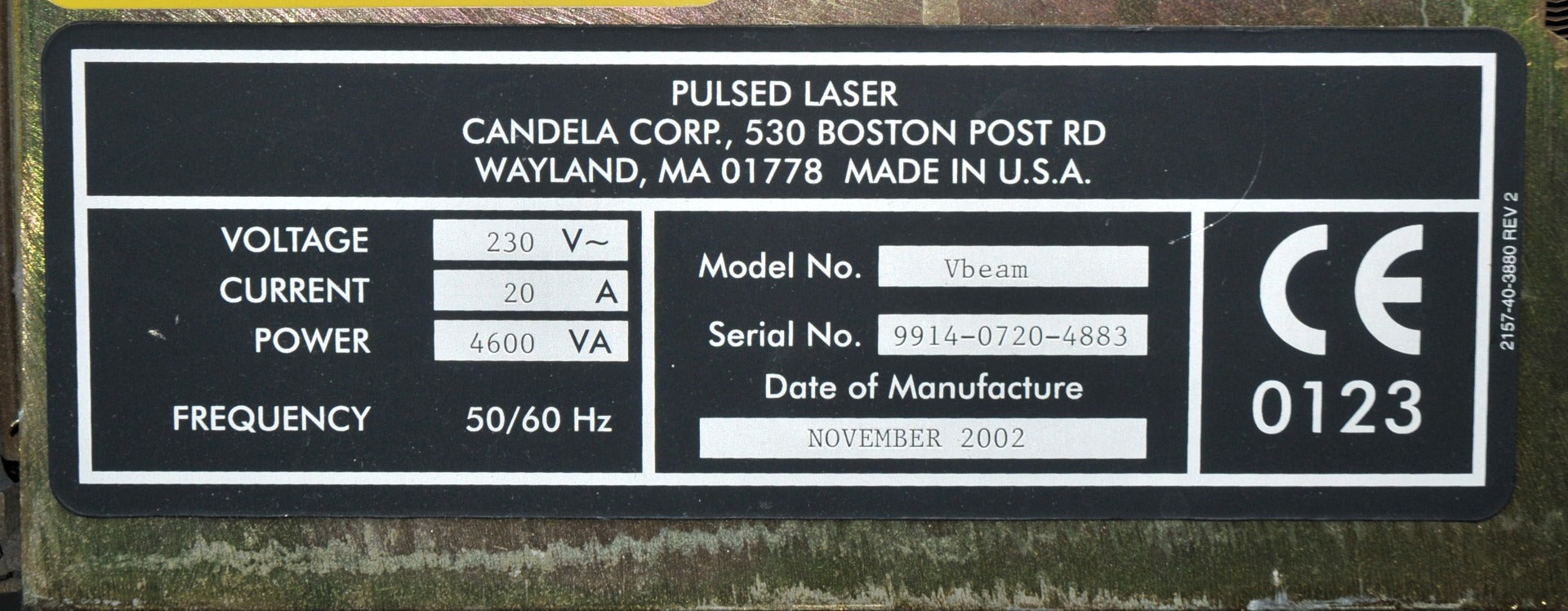 2002 Candela VBeam V Beam 1 Pulsed Dye 595 nm Vascular Acne Laser NEW DYE KIT