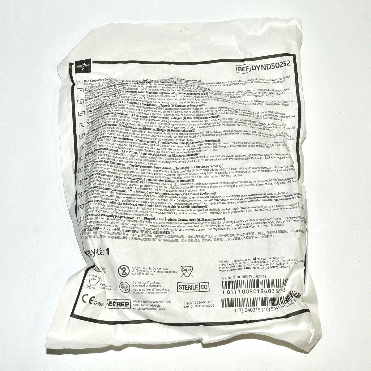 Medline Non Conductive Connecting Tubing Tube 1/4" ID x 12' DYND50252 NEW