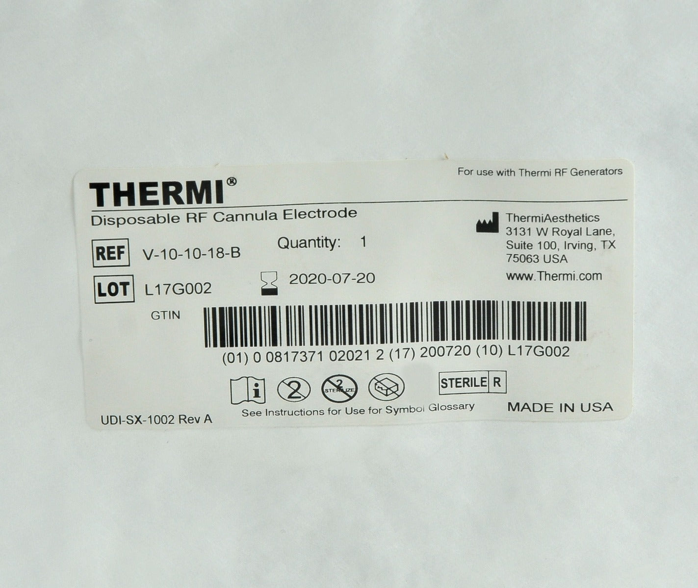 ThermiAesthetics Thermi RF Disposable RadioFrequency Electrode V-10-10-18-B 7/20