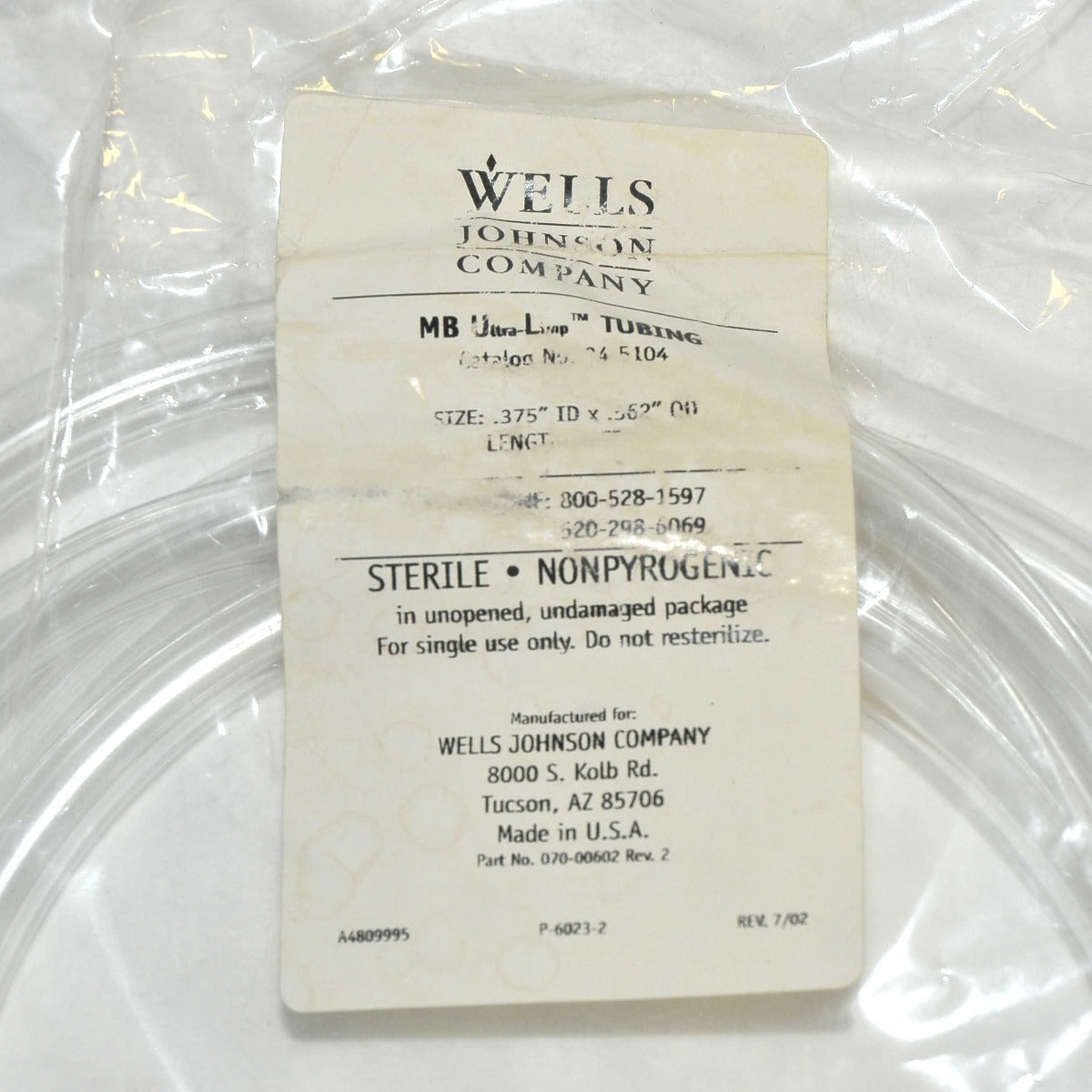 Wells Johnson MB Ultra-Limp Aspiration Tubing 3/8" x 9' 24-5404 Clear Tube