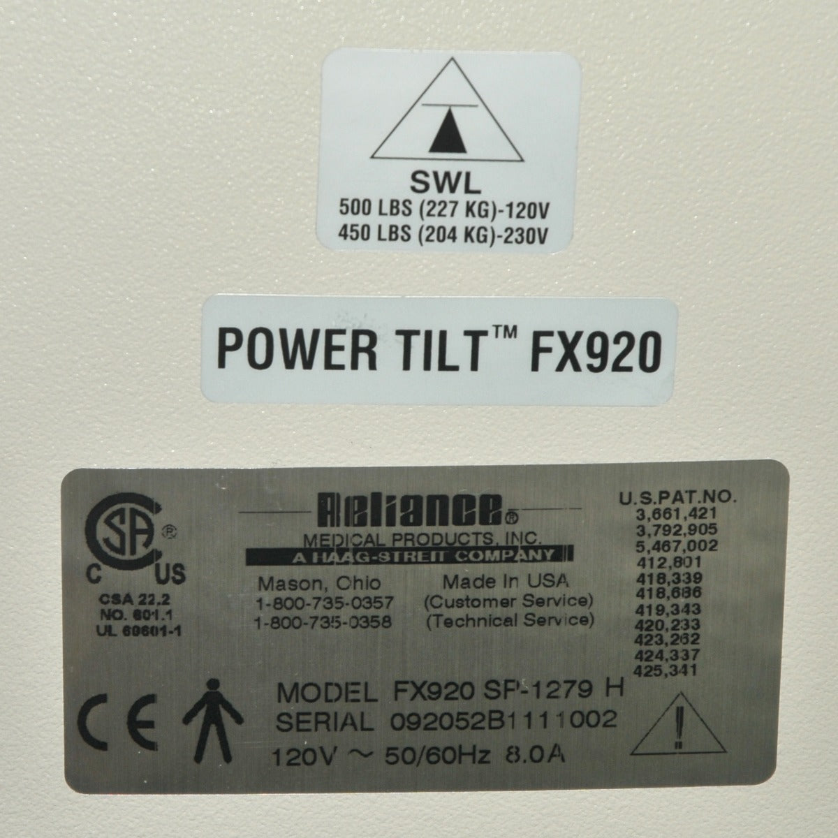 Reliance FX920 ENT Procedure Exam Opthalmology Chair FX 920 SP-1279 H Power Tilt